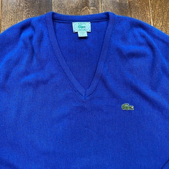 Lacoste Izod Vintage Acrylic V-Neck Sweater Royal Blue Men's Size Large - Picture 2 of 7